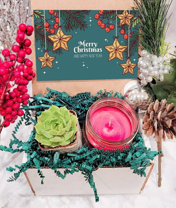 Christmas Succulent Candle Gift Box, Holiday Gift Box, Succulent Gift Set, Christmas Gift For Her, Christmas Succulent Gift
